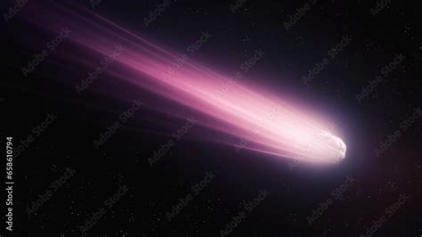 Long comet tail in the sky. Celestial body in outer space. Astronomical ...