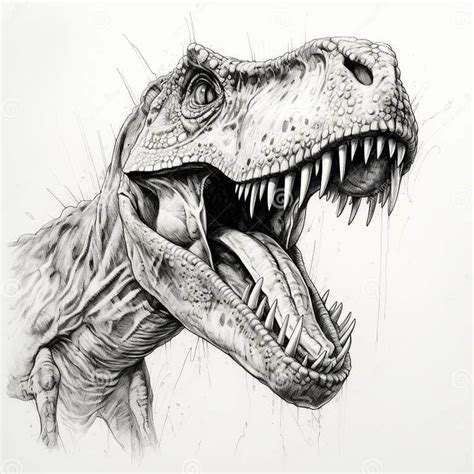 Detailed Black and White Pencil Drawing of a Real T-rex Stock Illustration - Illustration of ...