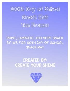 100th Day of School Snack Mat Ten Frames by create your SHINE | TpT