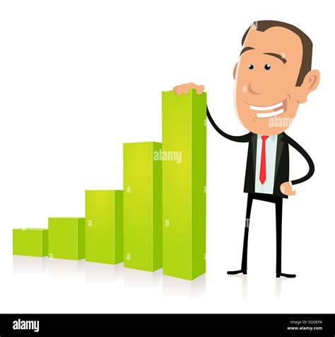 Illustration of a cartoon businessman showing benefits bar graph Stock ...