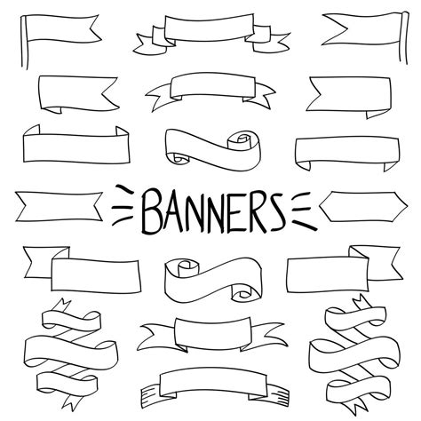 hand drawn banners and ribbons with the word banner on them in black ink stock illustration