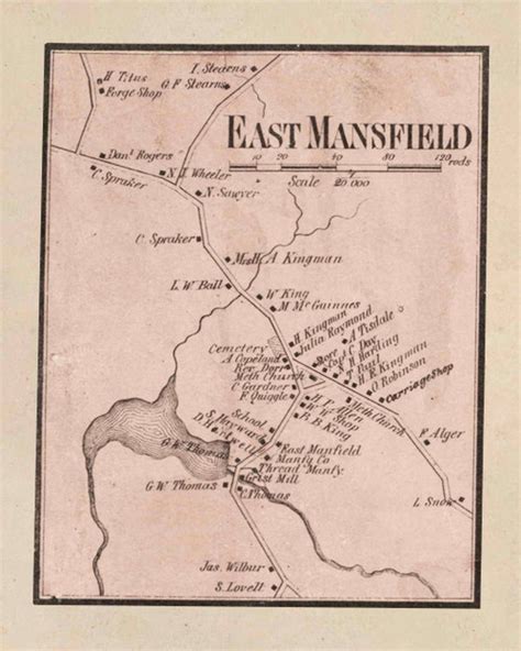 East Mansfield Village, Mansfield, Massachusetts 1858 Old Town Map ...