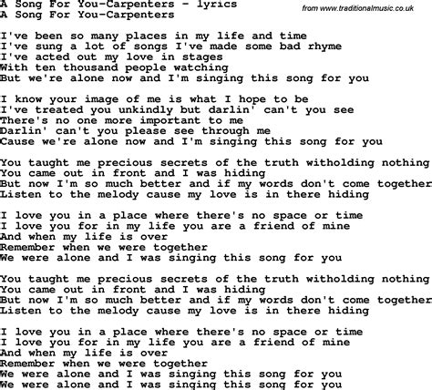 Love Song Lyrics for:A Song For You-Carpenters