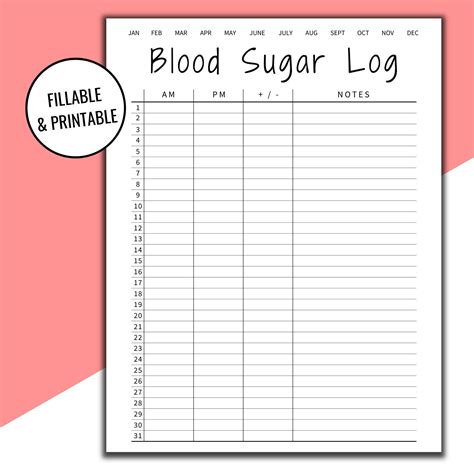 Daily Blood Glucose Log Free Printable