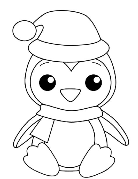 The baby penguin wearing a cap how to draw. | Christmas coloring sheets ...