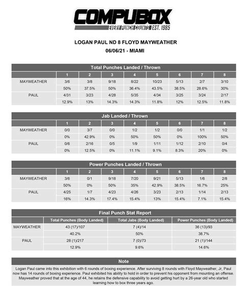 Floyd Mayweather vs. Logan Paul punching stats: Not a whole lot landed ...