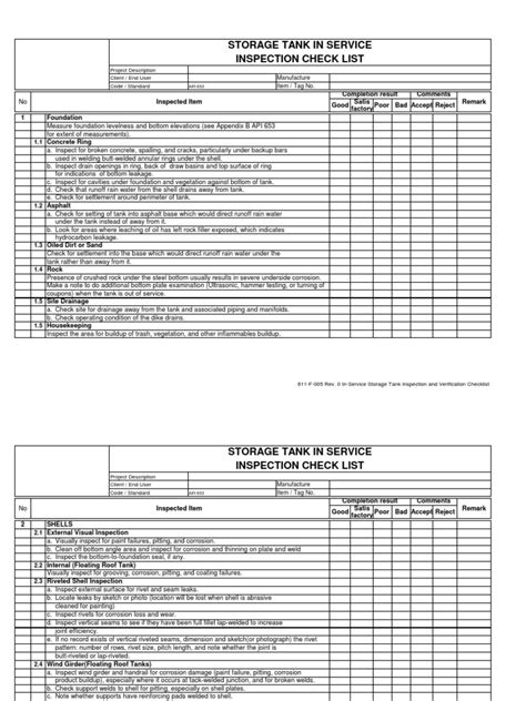 In-Service Storage Tank Inspection and Verification Checklist | PDF | Leak | Valve