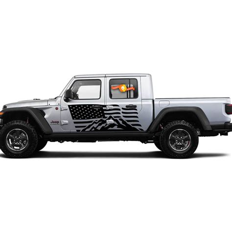 2 Side Jeep Gladiator USA Flag Mountain Door Side Vinyl Decals Graphics Sticker