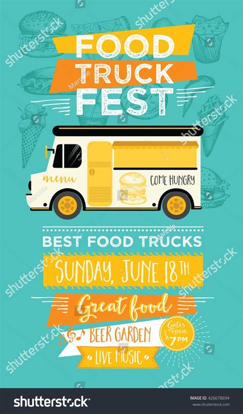 Food truck festival menu food brochure, street food template design. Vintage creative party ...