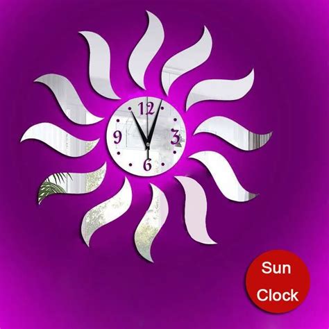 Sunshine Wall mirror clock Sticker ,Removable Acrylic Decal Simple Mirror Effect Style, digital ...