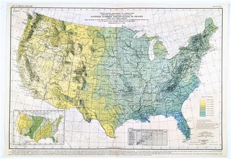 1916 UNITED STATES Map Rainfall Summer Months Oregon Michigan Virginia ...