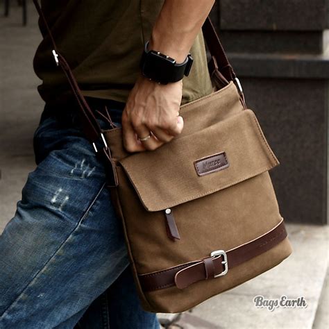 Canvas Shoulder Bag, Coffee Canvas Shoulder Bag Mens - BagsEarth