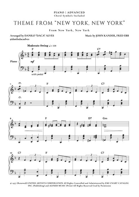 Theme From "new York, New York" (arr. Danilo "Daca" Alves) Sheet Music | Frank Sinatra | Piano Solo