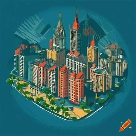 Travel poster style city map with park and administrative buildings on Craiyon