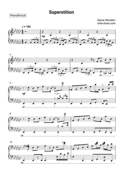 Stevie Wonder - Superstition sheet music for piano with letters download | Piano&Vocal SKU ...