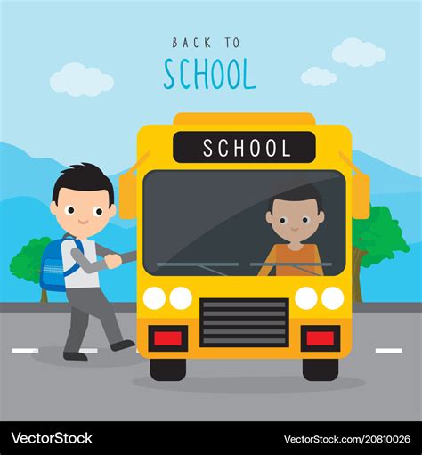 Back to school bus road boy cartoon Royalty Free Vector