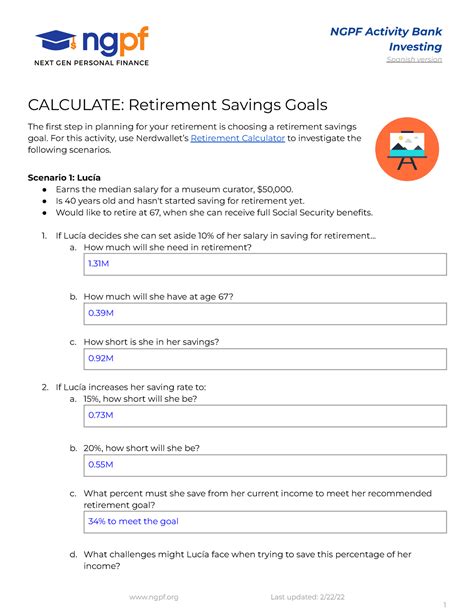 Retirement Savings Goals - For this activity, use Nerdwallet’s Retirement Calculator to ...