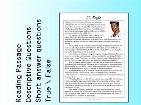 Otis Boykin Biography Reading Comprehension Passage Printable Worksheet PDF | Teaching Resources