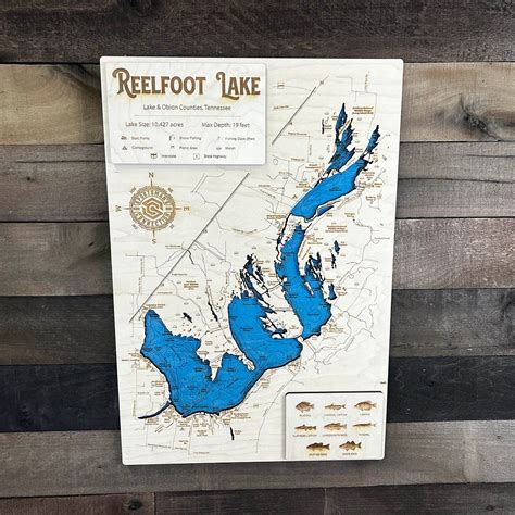 Reelfoot Lake - Wood Engraved Lake Map Fishing Maps, Lake Map, Main Street, Laser Engraving ...