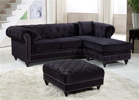 Sabrina Sectional Sofa 667 in Black Velvet Fabric by Meridian