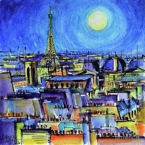 MOONLIGHT OVER PARIS watercolor painting Mona Edulesco Painting by Mona Edulesco - Fine Art America