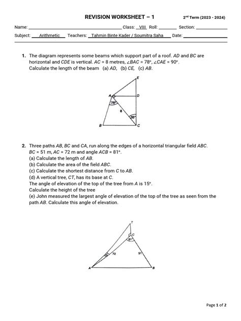 VIII-Arithmetic-Revision Worksheet-1 | PDF