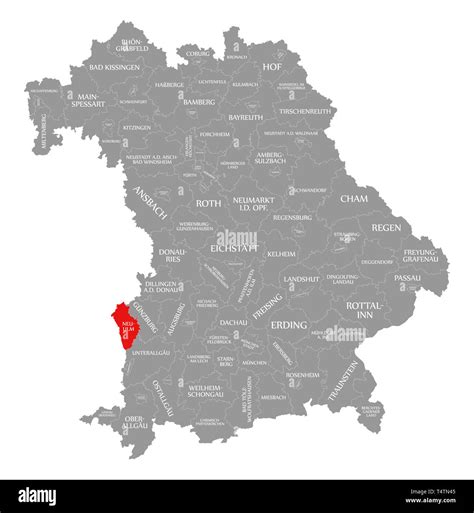 Neu-Ulm county red highlighted in map of Bavaria Germany Stock Photo - Alamy