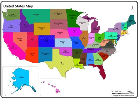 Map of States in USA, List of States in USA, All the 50 States in the US