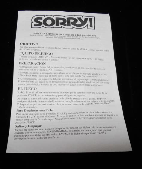 Sorry 1992 Spanish Instruction Sheet Game Rules | Etsy | Instruction, Games, Etsy