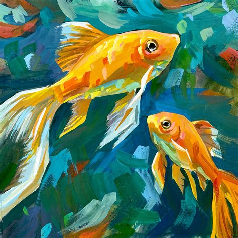 Modern fish painting fish art print goldfish painting | Etsy