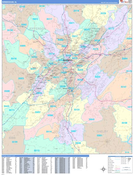 Birmingham Alabama Wall Map (Color Cast Style) by MarketMAPS - MapSales