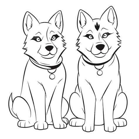 Two Husky Coloring Pages Outline Sketch Drawing Vector, Wing Drawing, Sky Drawing, Ring Drawing ...