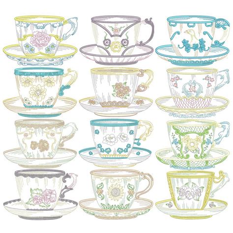 Vintage teacups | Machine Embroidery Designs By Sew Swell