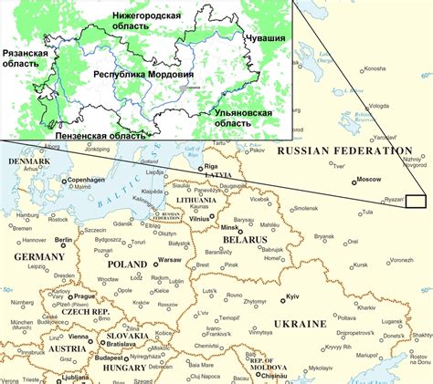 Geographical position of the Republic of Mordovia in Europe (Map with ...