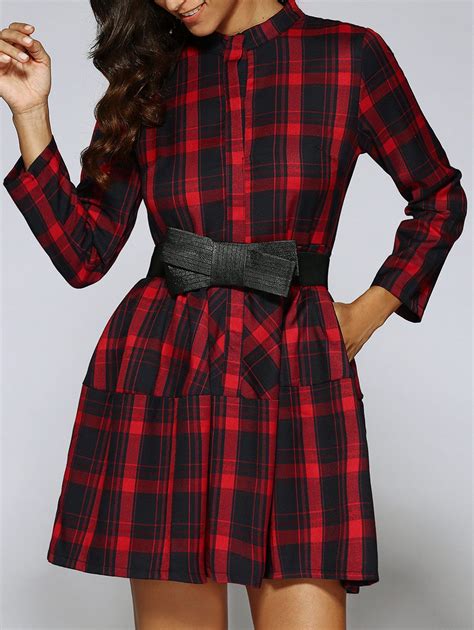 [20% OFF] Plaid Pattern Long Sleeve Dress | Rosegal