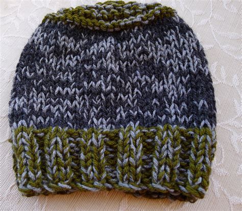 Green and Grey Knit Beanie Hat. Womens Knitted Hat. Mens Wool Hats ...