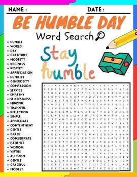 Be Humble Day word Search Puzzle Worksheets Activities | TPT