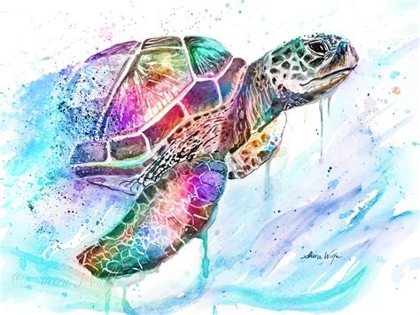 Acuarela de tortuga marina Arte digital para descargar - Etsy España