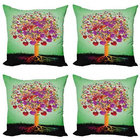 Tree of Life Throw Pillow Cushion Case Pack of 4, Colorful Magic Love Tree Blossomed Heart and ...