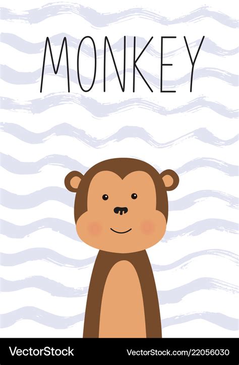 Cute monkey poster card for kids Royalty Free Vector Image