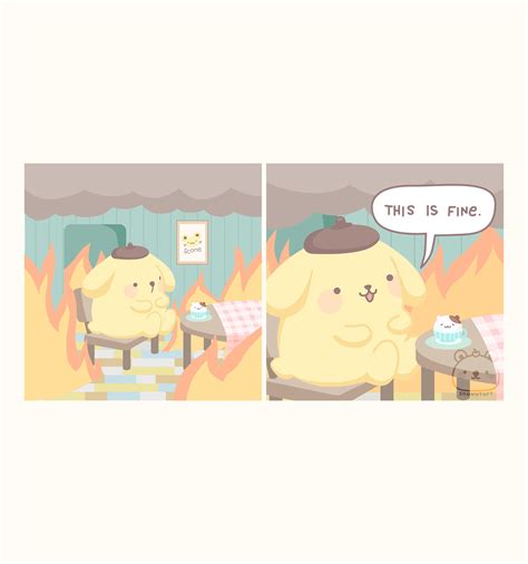 I drew pompompurin as the this is fine meme 🥹 : r/pompompurin