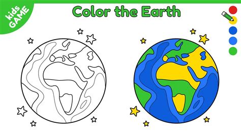 Page of coloring book for kids. Color cartoon globe Earth. Outline planet of solar system ...