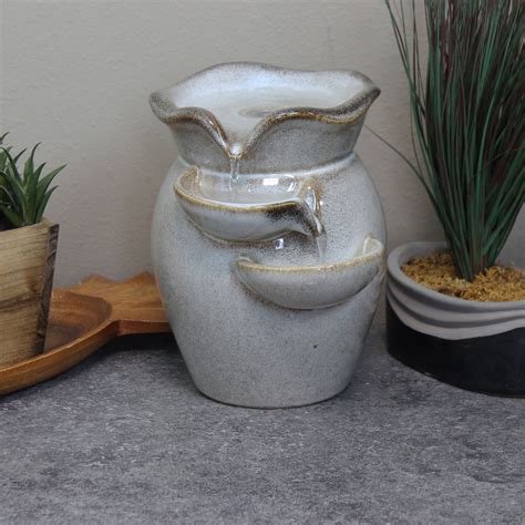 Sunnydaze Cascading Side Tiers Indoor Ceramic Tabletop Fountain - Interior Mini Water Feature ...