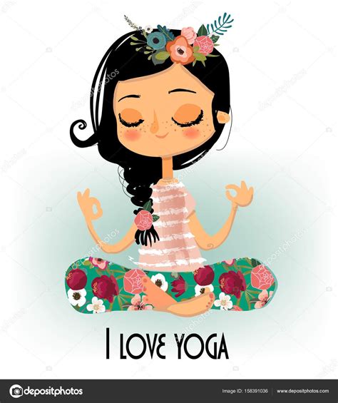 Descargar - Chica de dibujos animados lindo yoga — Ilustración de Stock Kundalini Yoga, Yoga ...