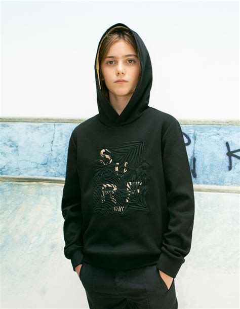 Boys’ black hoodie with embroidered motif