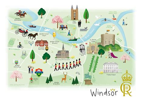 Windsor Illustrated Map Ft Windsor Castle, Frogmore House, St. Georges ...