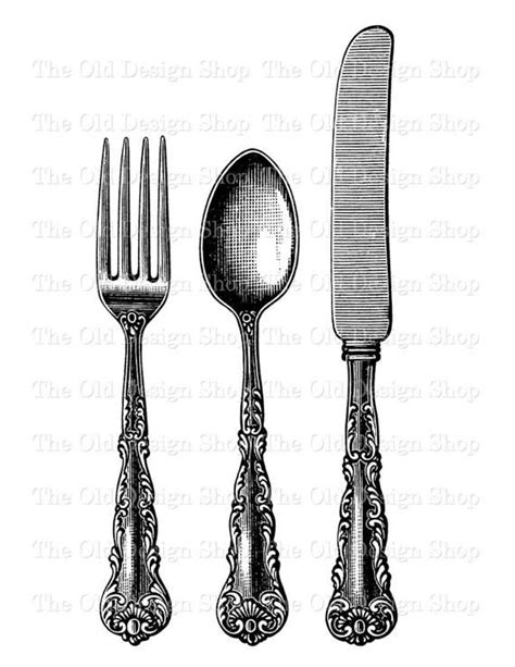 Fork Spoon Knife Vintage Clip Art Kitchen Cutlery Illustration | Etsy Canada | Clip art vintage ...