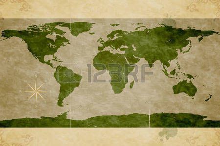 an old world map with green watercolor paint on parchment paper, showing the countries