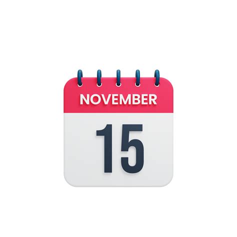 November Realistic Calendar Icon 3D Rendered Date November 15 12041823 PNG