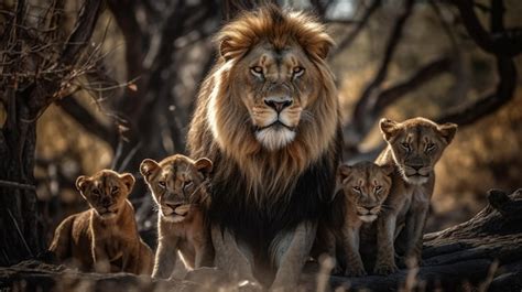 Premium AI Image | A lion family with their cubs in the wild